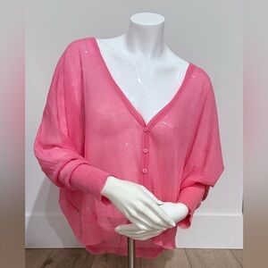 Women's FREE PEOPLE Sheer Pink Lightweight Button Down Cardigan Sweater LARGE